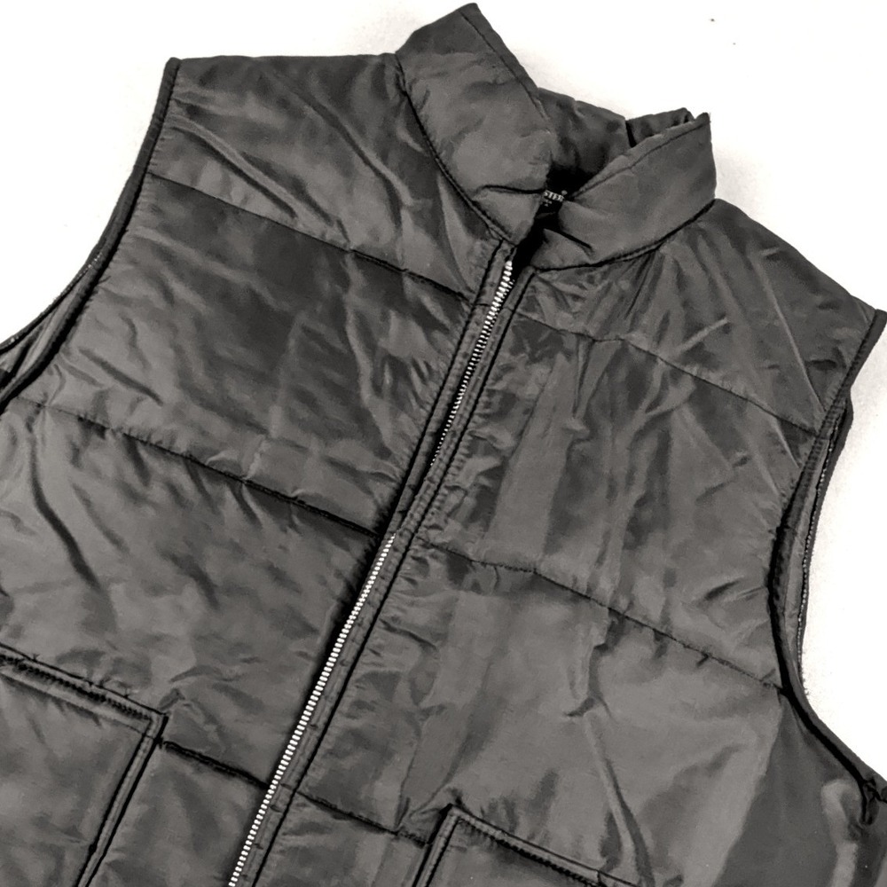 Weathercaster Mens Vintage Puffer Vest Black Quilted Zip Front USA Made XL